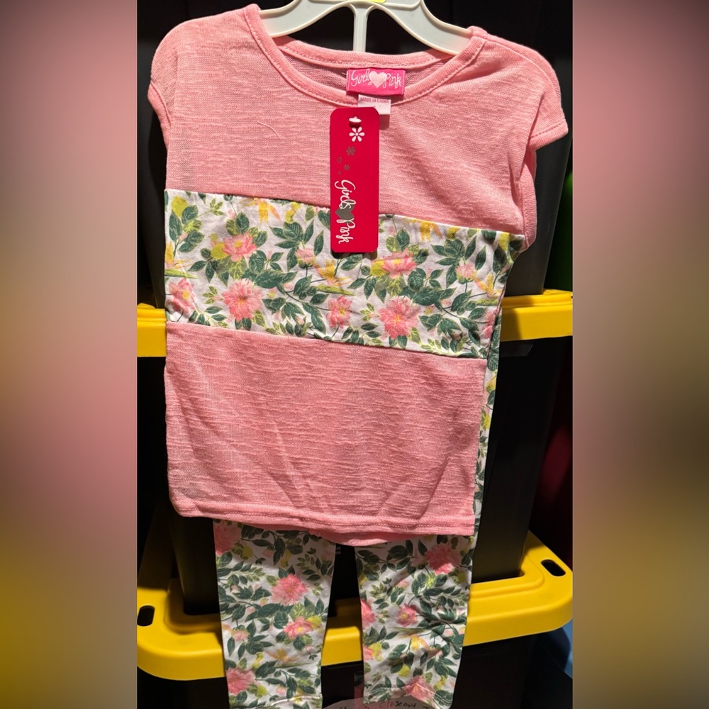 NWT GIRLS PINK Lace Pink Floral Top & Leggings